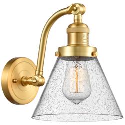 Cone 8" Satin Gold Sconce w/ Seedy Shade