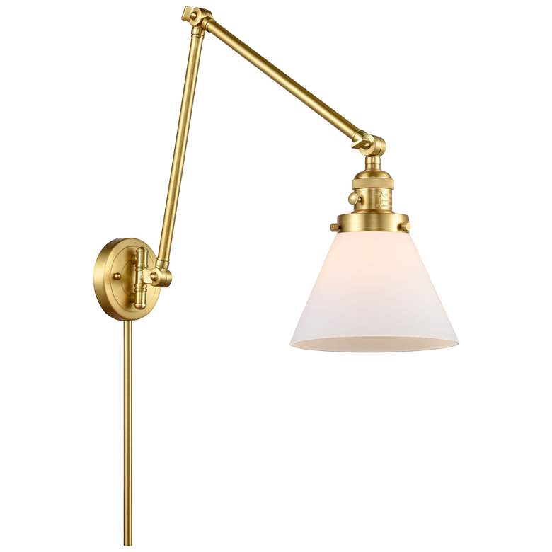 Image 1 Cone 8" Satin Gold Swing Arm w/ Matte White Shade
