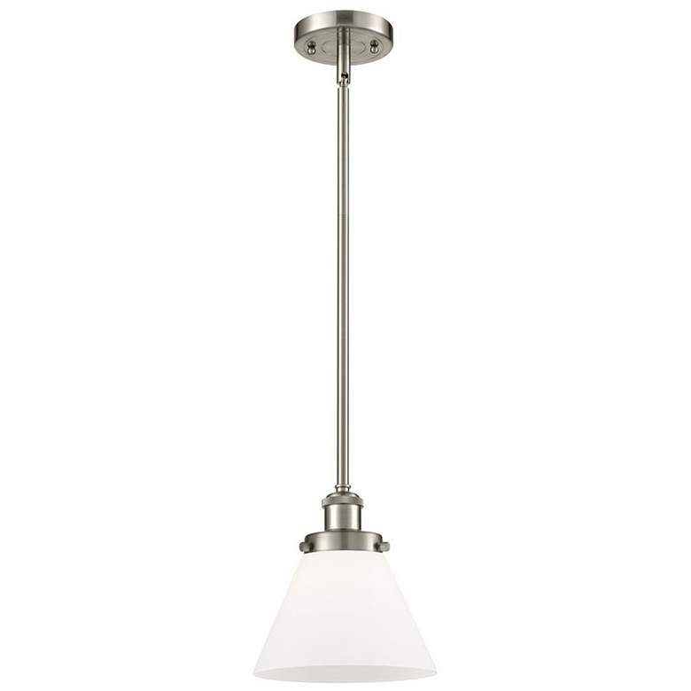Image 1 Cone 8"W Brushed Satin Nickel and White Glass Mini Pendant