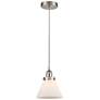 Cone 8"W Brushed Satin Nickel Mini and White Glass Pendant
