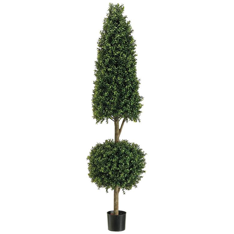 Image 1 Cone and Ball Boxwood Topiary 72 inchH Faux Plant in Plastic Pot