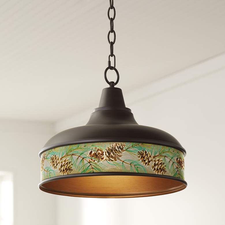 Image 1 Cone Branch Benson 15" Wide Bronze Pendant Light