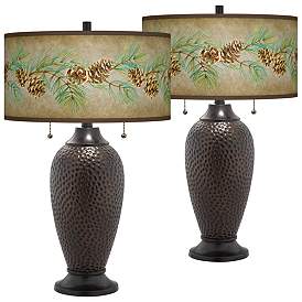 Image1 of Cone Branch Hammered Oil-Rubbed Bronze Table Lamps Set of 2