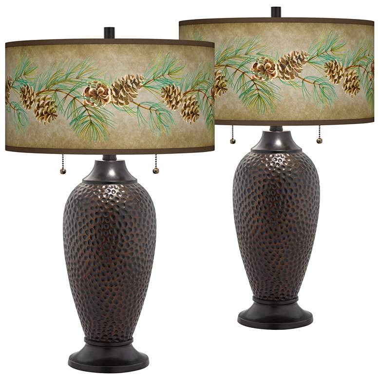 Image 1 Cone Branch Hammered Oil-Rubbed Bronze Table Lamps Set of 2