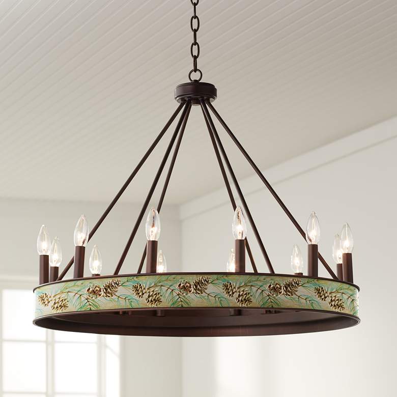 Image 1 Cone Branch Jessa 29 1/2" Wide Bronze Wagon Wheel Chandelier