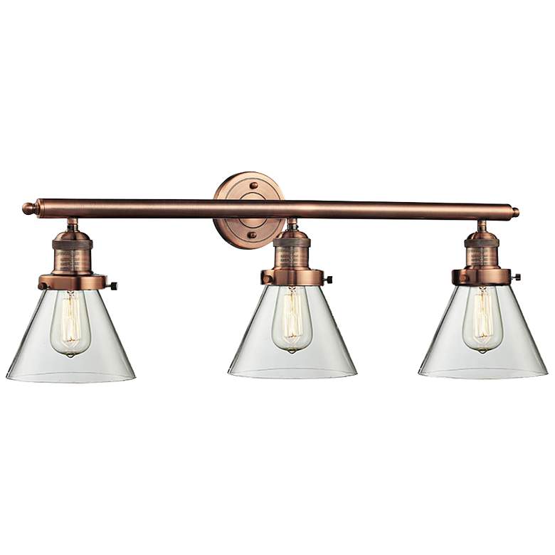 Image 1 Cone Collection 32 inch Wide Clear Glass Bath Light in Copper