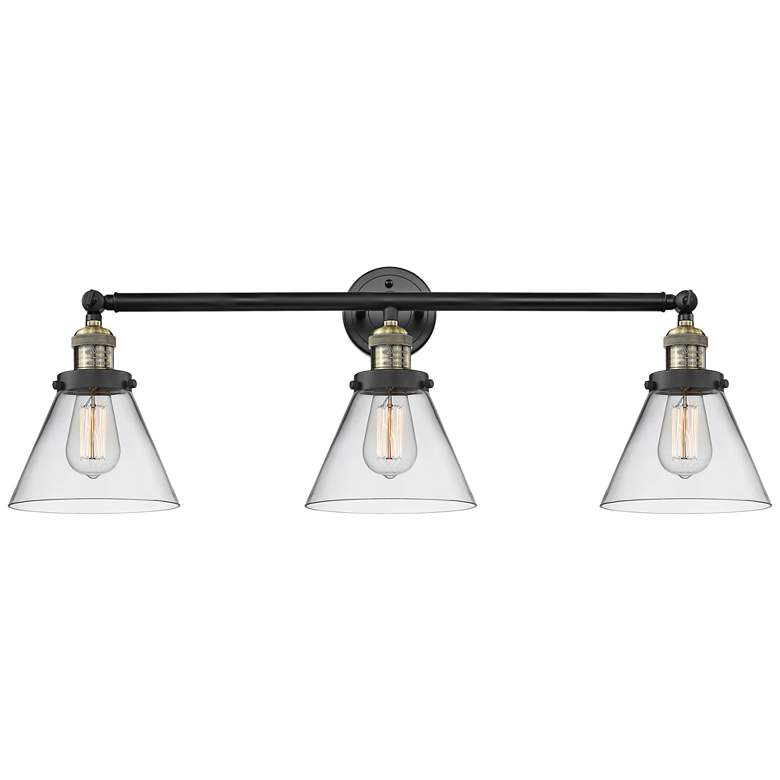 Image 2 Cone Collection 32" Wide Clear Glass Black Brass Bath Light