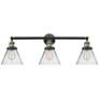Cone Collection 32" Wide Clear Glass Black Brass Bath Light