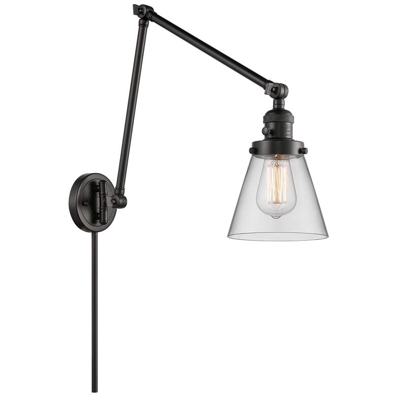 Image 1 Cone Matte Black Swing Arm Wall Lamp with Clear Glass