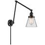Cone Matte Black Swing Arm Wall Lamp with Clear Glass