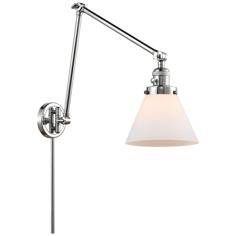 Image 1 Cone Polished Chrome Swing Arm Wall Lamp with White Glass