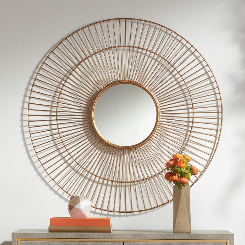 Image 1 Conelli Gold Leaf Metal 33 3/4" Round 2-Layer Wall Mirror