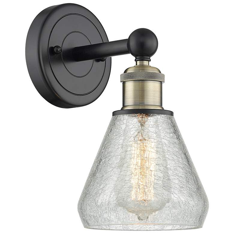 Image 1 Conesus 12.5 inchHigh Black Antique Brass Sconce With Clear Crackle Shade