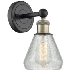 Conesus 12.5&quot;High Black Antique Brass Sconce With Clear Crackle Shade