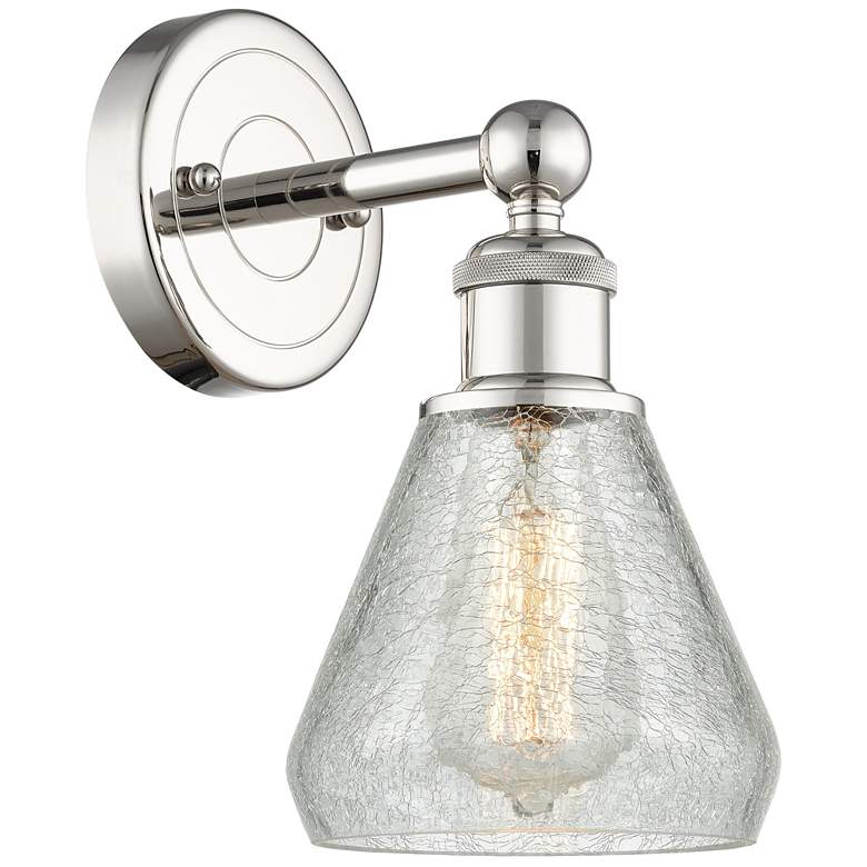 Image 1 Conesus 12.5 inchHigh Polished Nickel Sconce With Clear Crackle Shade