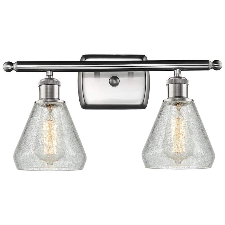 Image 1 Conesus 16 inch 2-Light Brushed Satin Nickel Bath Light w/ Clear Crackle S