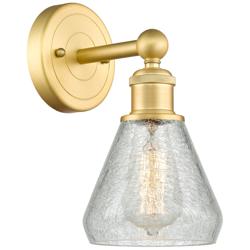 Conesus 2.2&quot; High Satin Gold Sconce With Crackle Shade