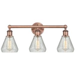 Conesus 24&quot;W 3 Light Antique Copper Bath Light With Clear Crackle Shad