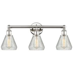Conesus 24&quot;W 3 Light Polished Nickel Bath Light With Clear Crackle Sha