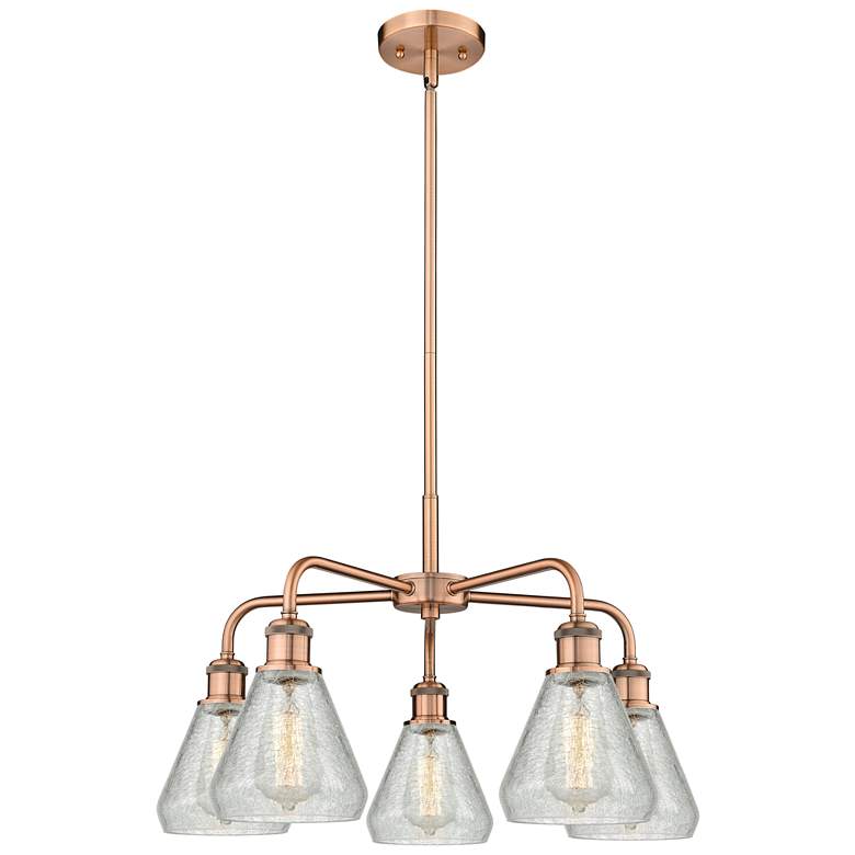Image 1 Conesus 24"W 5 Light Antique Copper Stem Hung Chandelier With Crackle 