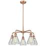 Conesus 24"W 5 Light Antique Copper Stem Hung Chandelier With Crackle 