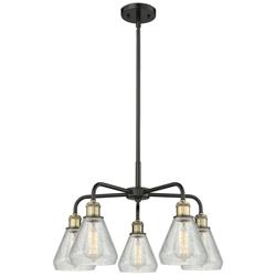Conesus 24&quot;W 5 Light Black Brass Stem Hung Chandelier With Crackle Sha