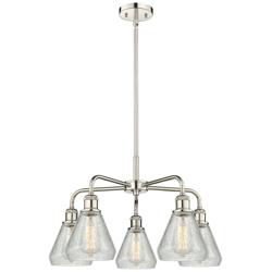 Conesus 24&quot;W 5 Light Polished Nickel Stem Hung Chandelier w/ Crackle S