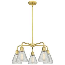 Conesus 24&quot;W 5 Light Satin Gold Stem Hung Chandelier With Crackle Shad