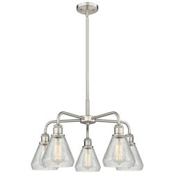 Conesus 24&quot;W 5 Light Satin Nickel Stem Hung Chandelier With Crackle Sh