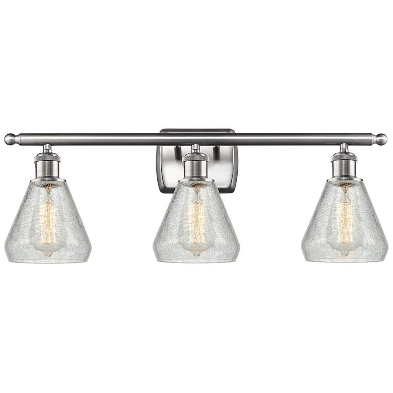 Image 1 Conesus 26 inch 3-Light Brushed Satin Nickel Bath Light w/ Clear Crackle S