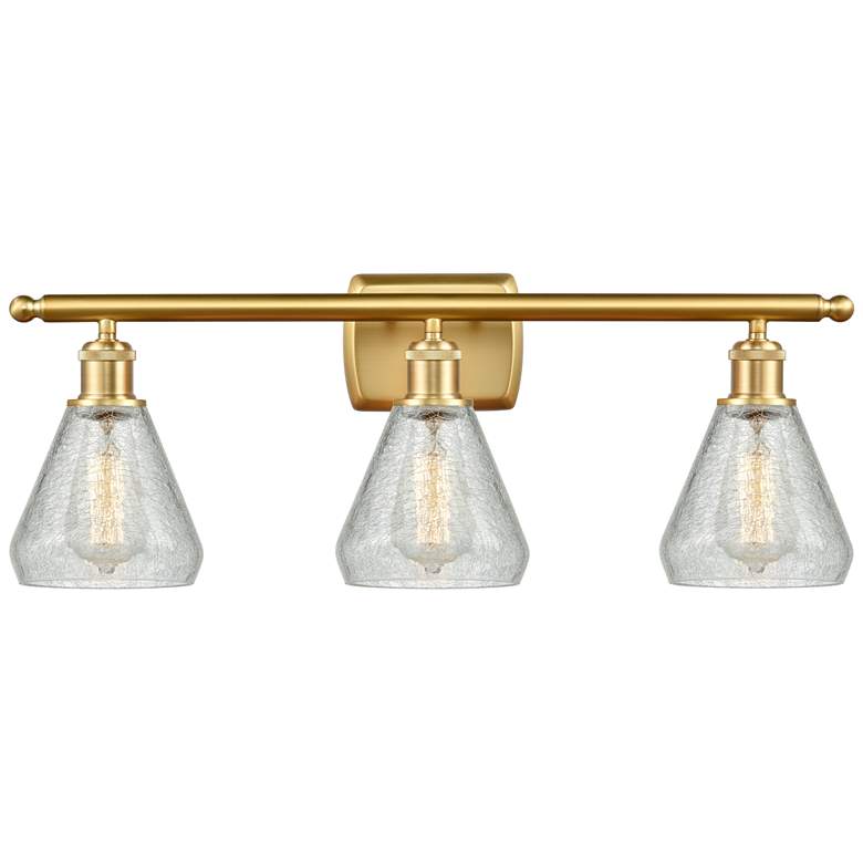 Image 1 Conesus 26 inch 3-Light Satin Gold Bath Light w/ Clear Crackle Shade