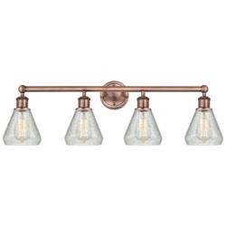 Conesus 33&quot;W 4 Light Antique Copper Bath Light With Clear Crackle Shad