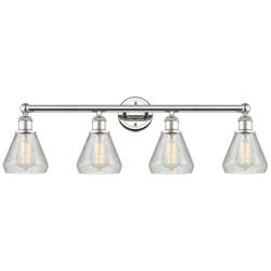 Conesus 33&quot;W 4 Light Polished Nickel Bath Light With Clear Crackle Sha