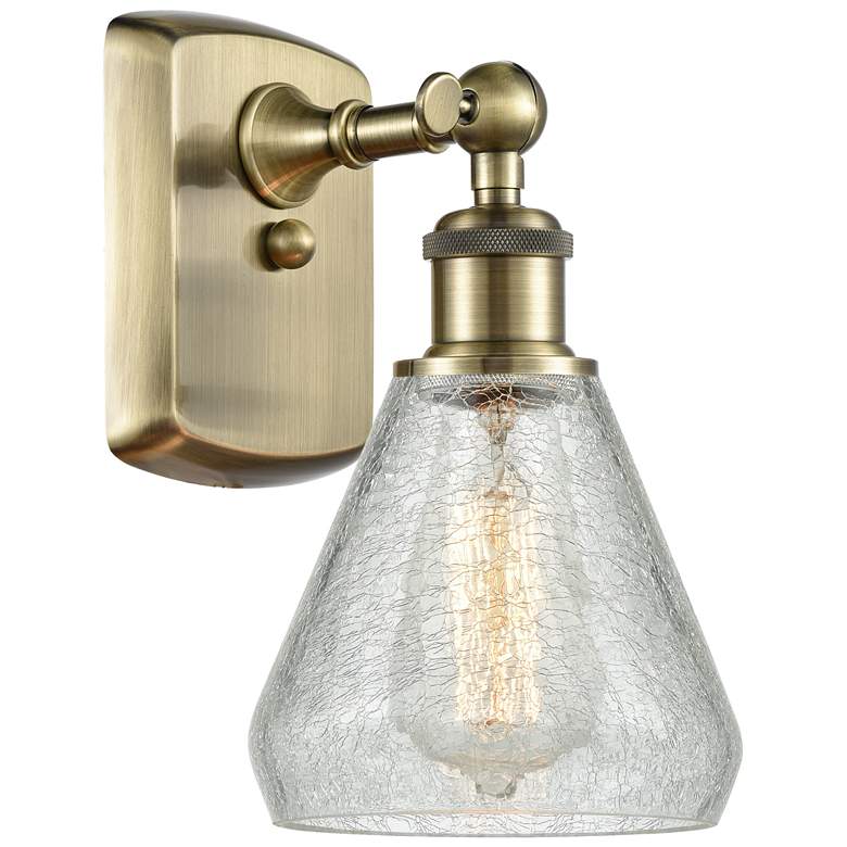 Image 1 Conesus 6 inch Antique Brass Sconce w/ Clear Crackle Shade