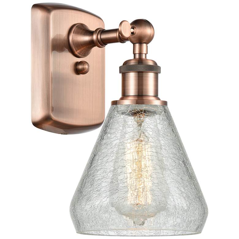 Image 1 Conesus 6 inch Antique Copper Sconce w/ Clear Crackle Shade