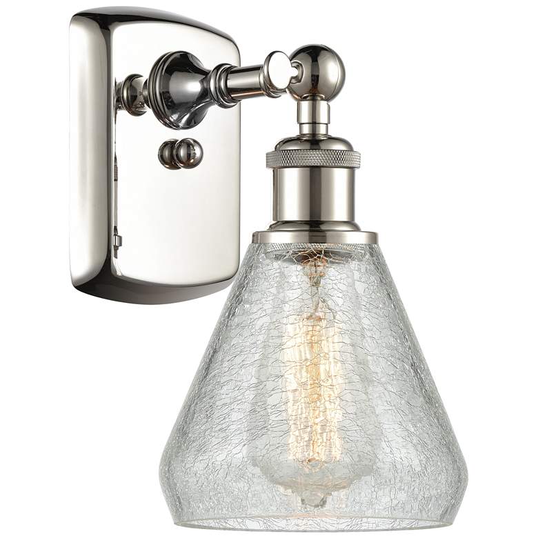 Image 1 Conesus 6 inch Polished Nickel Sconce w/ Clear Crackle Shade