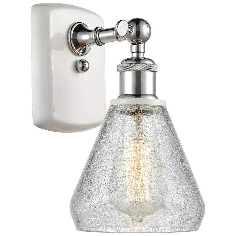 Image 1 Conesus 6 inch White &#38; Chrome Sconce w/ Clear Crackle Shade