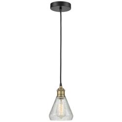 Conesus 6&quot; Wide Black Brass Corded Mini Pendant With Crackle Shade