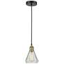 Conesus 6" Wide Black Brass Corded Mini Pendant With Crackle Shade