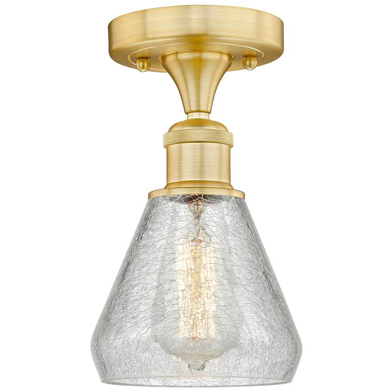 Image 1 Conesus 6 inch Wide Satin Gold Flush Mount With Clear Crackle Glass Shade