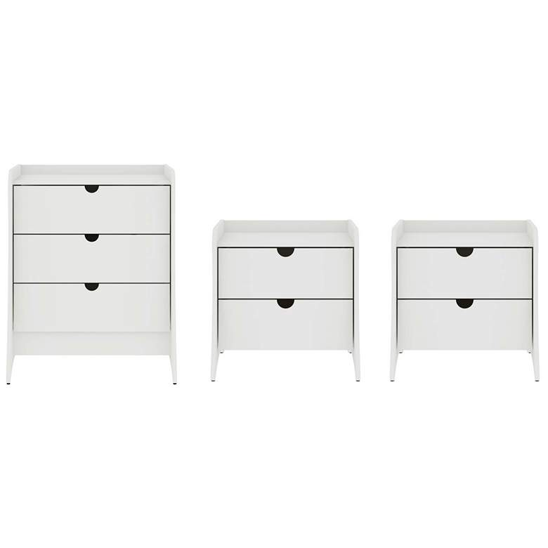 Image 1 Coney 3-Piece Mid-Century Modern Dresser and Nightstand Set in White