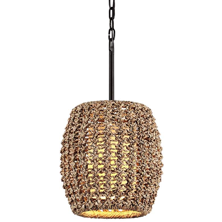 Image 2 Conga 12" Wide Tidepool Bronze Mini Pendant with Rope Shade
