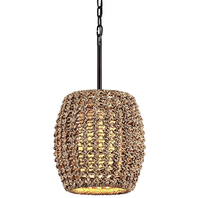 Image 2 Conga 12 inch Wide Tidepool Bronze Mini Pendant with Rope Shade