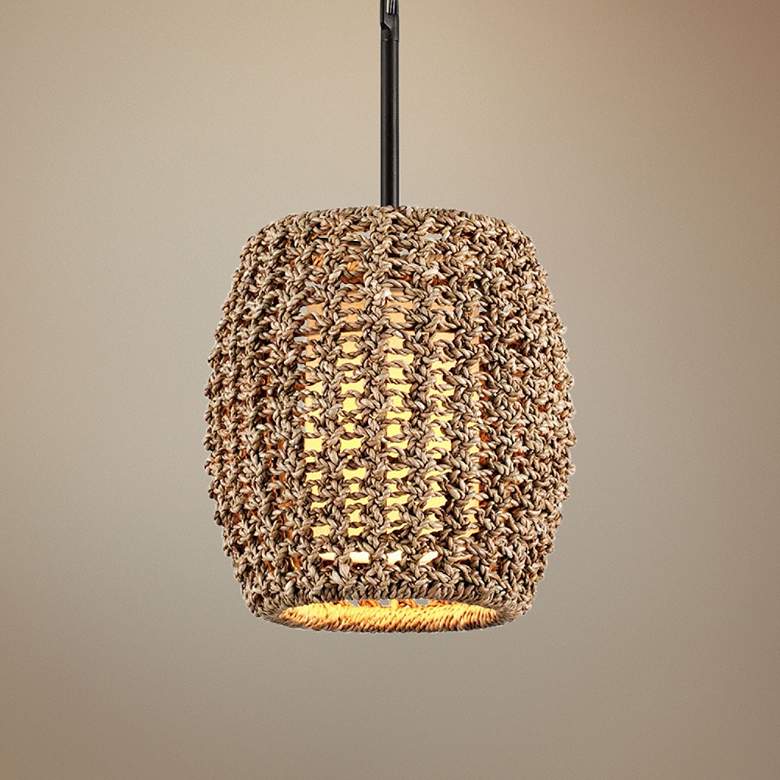 Image 1 Conga 12 inch Wide Tidepool Bronze Mini Pendant with Rope Shade