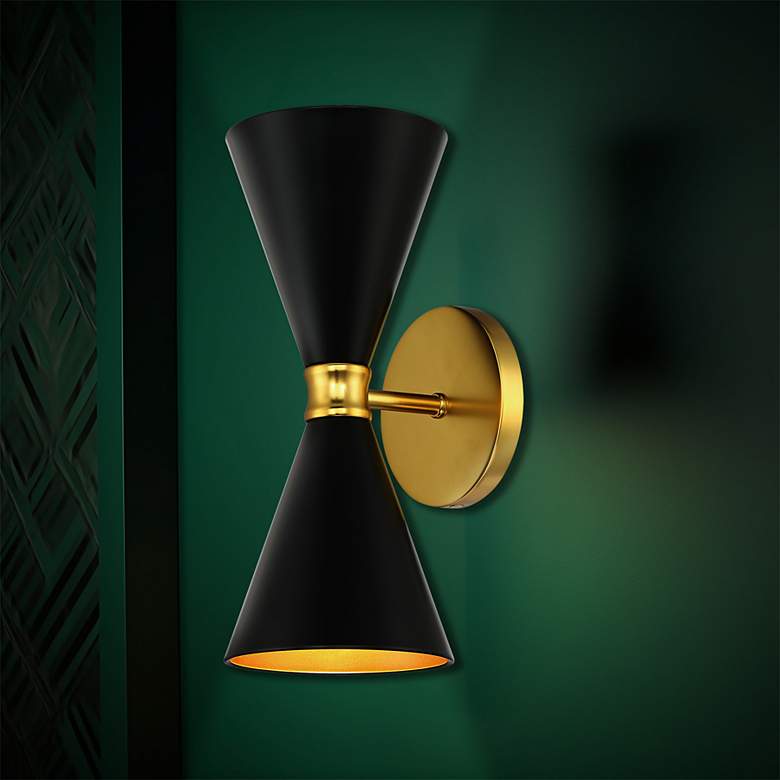 Image 2 Conic 13" High Honey Gold and Coal 2-Light Wall Sconce more views