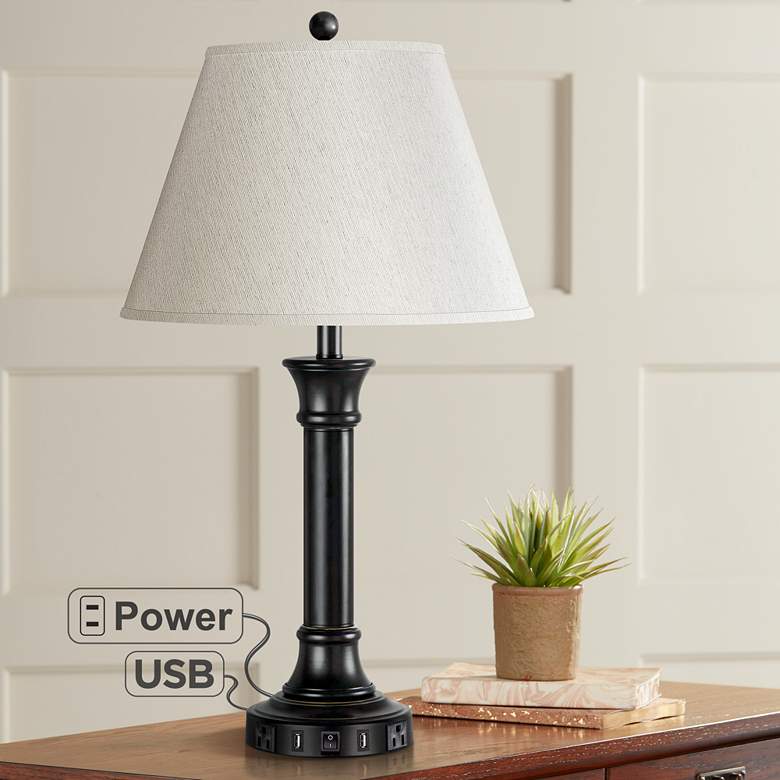 Image 1 Conlyn Single Light Dark Bronze USB Nightstand Table Lamp