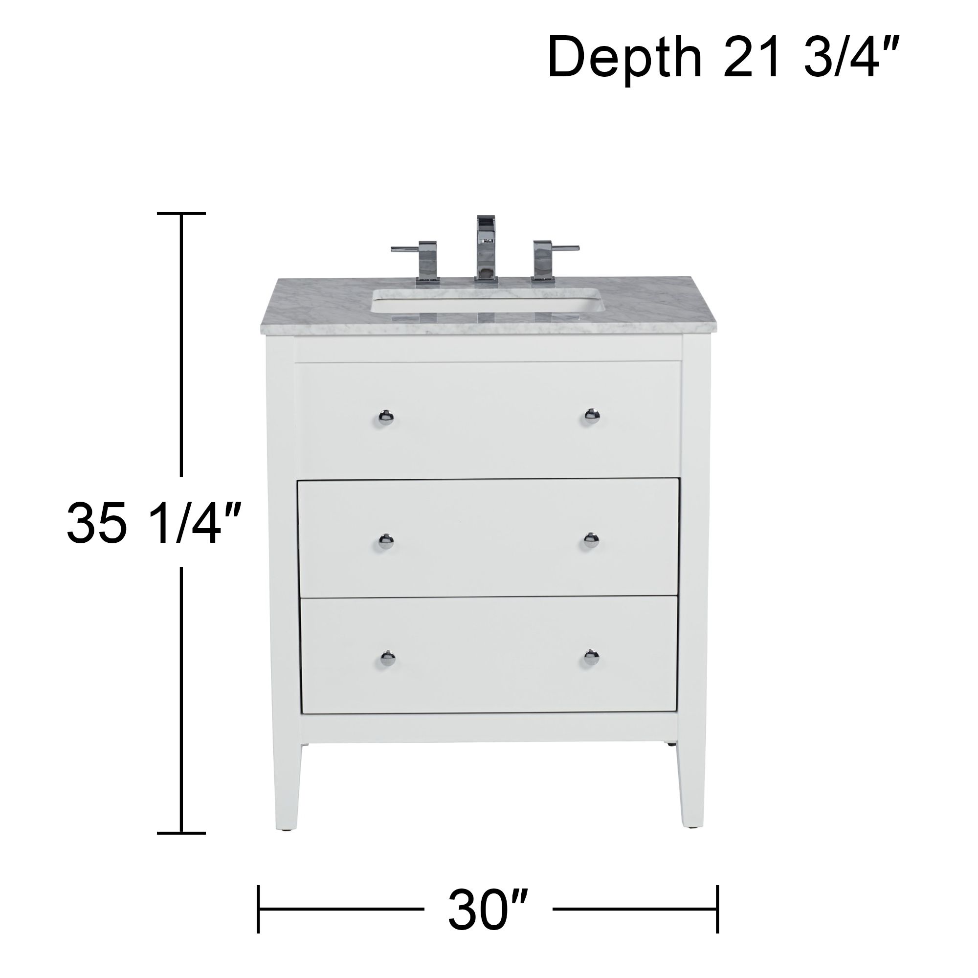 Conna 30" Wide 2-Drawer White Single Sink Vanity