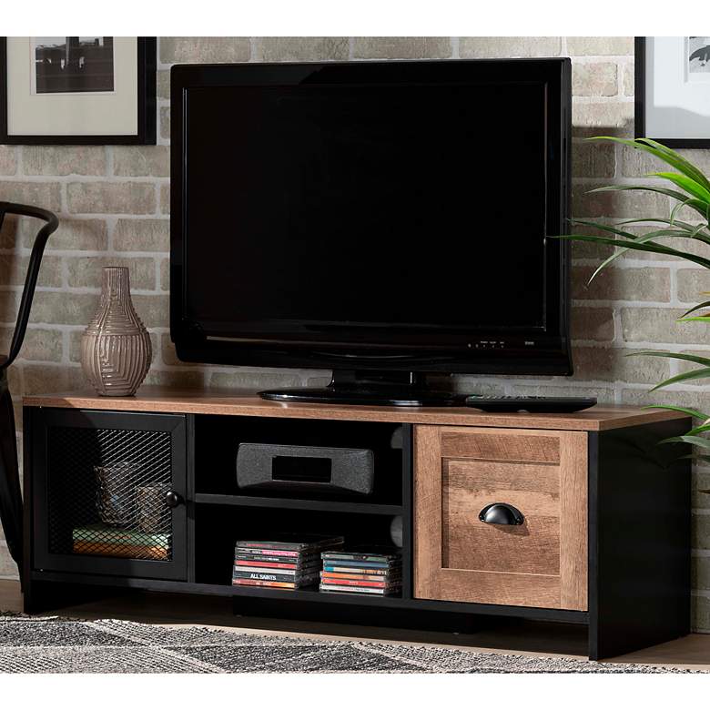 Image 1 Connell 43 1/4 inch Wide Natural Brown and Black 2-Door TV Stand