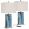 Connie 360 Lighting Blue Faux Marble USB Table Lamps Set of 2