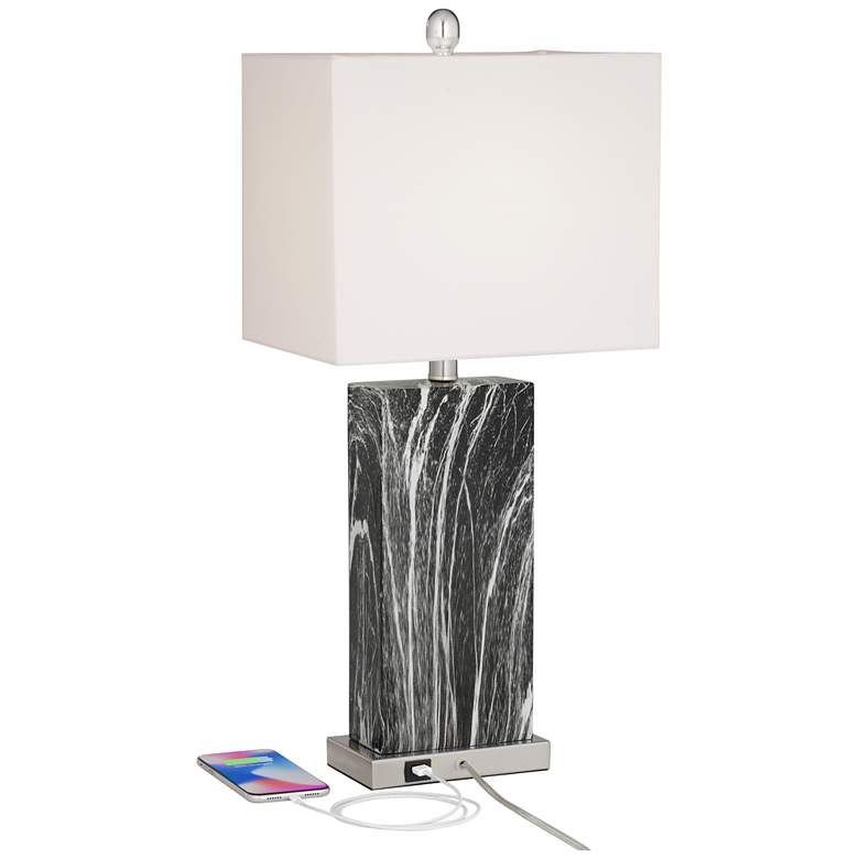 Connie Black Faux Marble USB Table Lamps Set of 2 more views
